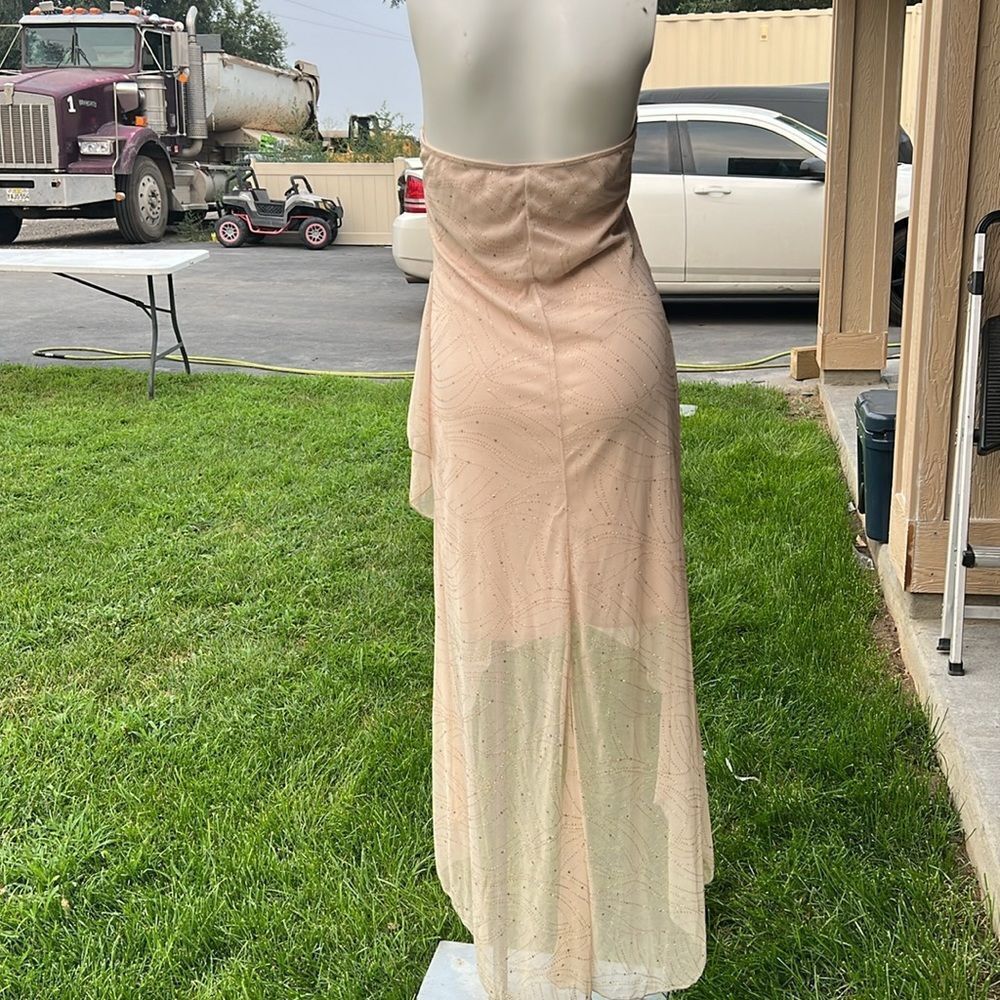 Taboo V-Neck Midi Length Dress high- Low gold sparkle - Picture 3 of 12